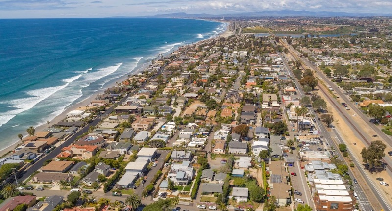 Scenic view of Encinitas, San Diego, California featuring a gate and garage door
